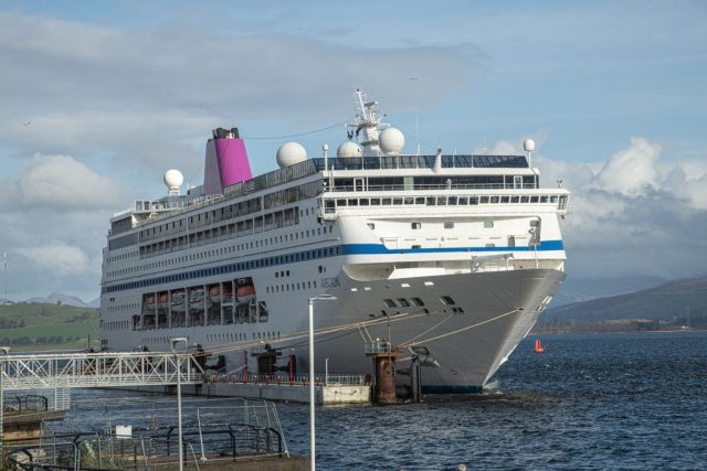 Ambition cruise ship alongside Greenock Inverclyde Scotland United Kingdom