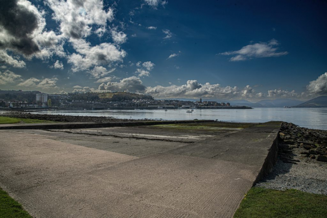 Battery Park old sea plane slip Greenock look towards Gourock Inverclyde Scotland United Kingdom