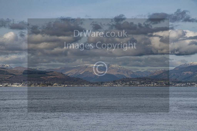 Dunoon snow on caps from Inverkip car park inverclyde Scotland United Kingdom