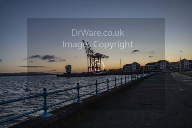 Sunrise Greenock Esplanade Inverclyde Scotland Clyde container terminal United Kingdom