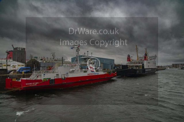 Western ferries Sound of seil and Calmac mv Bute and mv Caledonia isles in dry dock Gavel Greenock Inverclyde Scotland Clyde United Kingdom