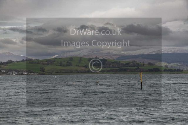 Gourock Cove Rd Looking towards Rosenth Mast snow on hills Inverclyde Scotland Clyde United Kingdom