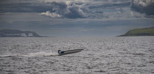 Power Boat off Largs Promenade North Ayrshire Scotland Clyde United Kingdom