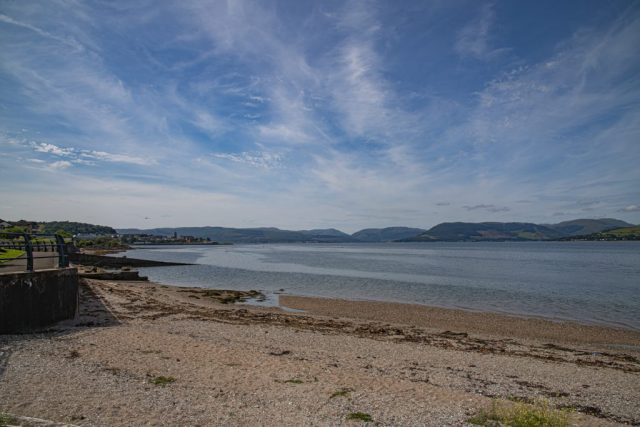 Old Navy Building bech look down the Clyde Frorm Grenock Gourock and behond Inverclyde Scotland United Kingdom