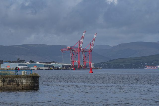 Greenock Contaner Termnal From Mouth James Watt Dock Inverclyde Scotland Clyde United Kingdom